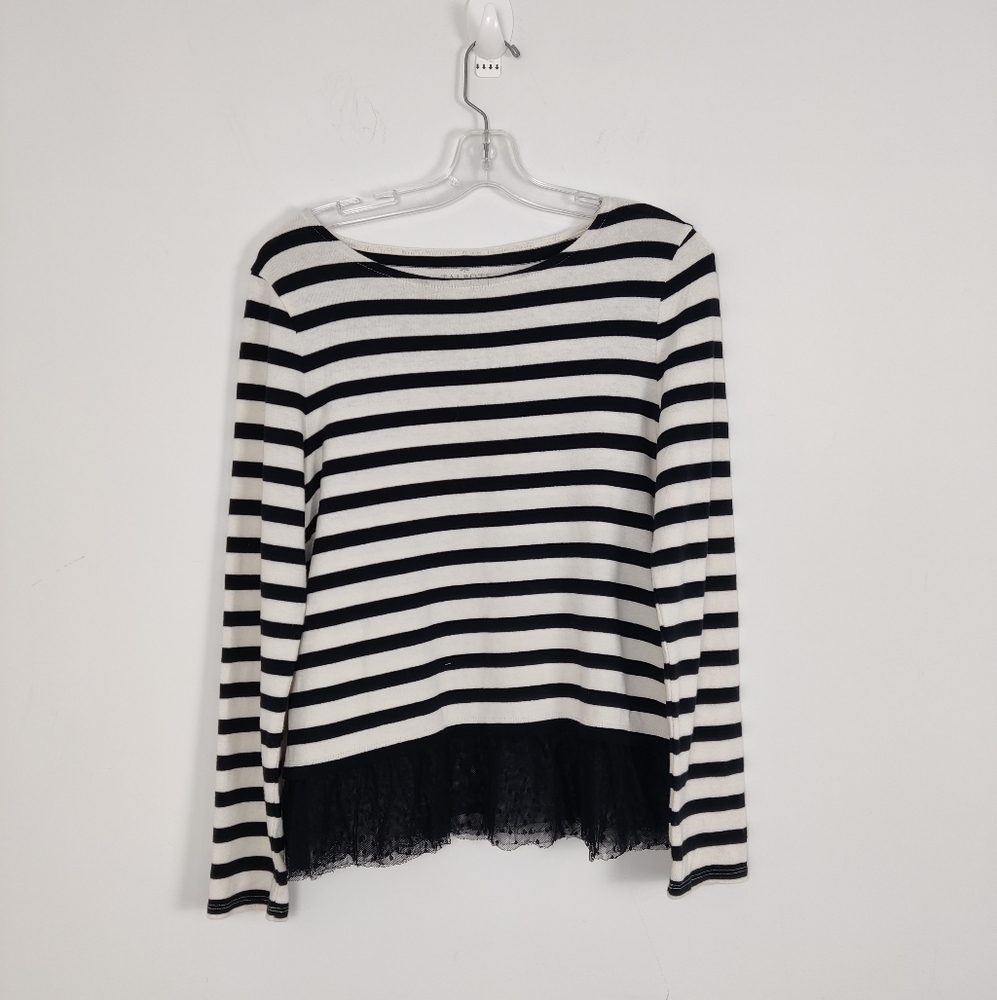 Talbots Striped Lace Hem Top, 100% Cotton, Size Medium Tulle Feminine Fairy
